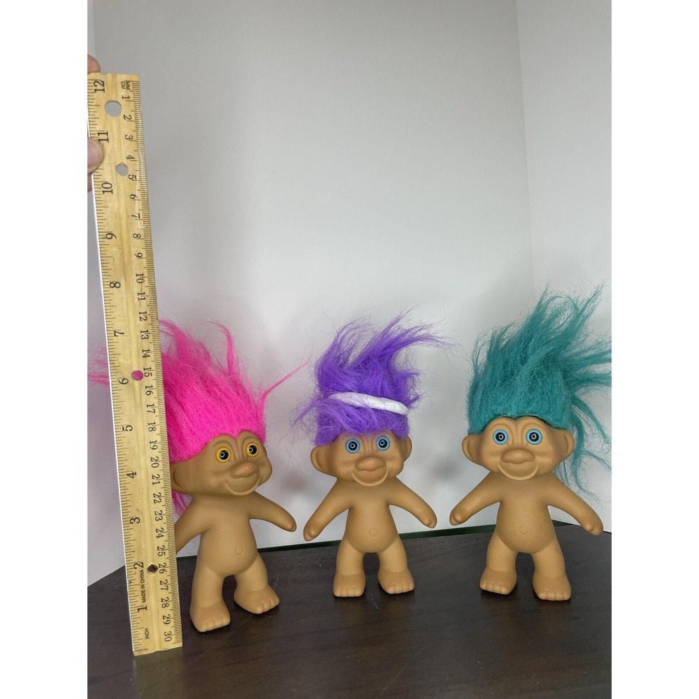 Vintage Trolls Doll 1991 TNT Brand Set Of 3 Blue Hair, Pink Hair And Purple Hair - Picture 3 of 6